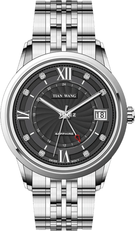 TianWang,Cardiac ,Stainless Steel,Black,Quartz,Day,Dule Time,LS3889S,LS3889S/D