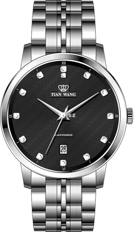 TianWang,Cardiac ,Stainless Steel,Black,Quartz,Day,Sapphire,Glass,GS3898S,GS3898S/D
