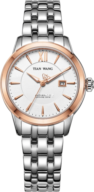 TianWang,Cardiac 30mm,30mm,Stainless Steel,Rose Gold,White,Automatic,Day,Sapphire,Glass,LS5931TP,LS5931TP/D
