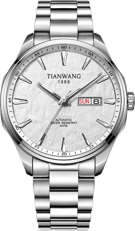 TianWang,MOUNTAINS 42.50mm,42.50mm,Stainless Steel,White,Automatic,Date,Day,GS51518S,GS51518S.DD.S.W