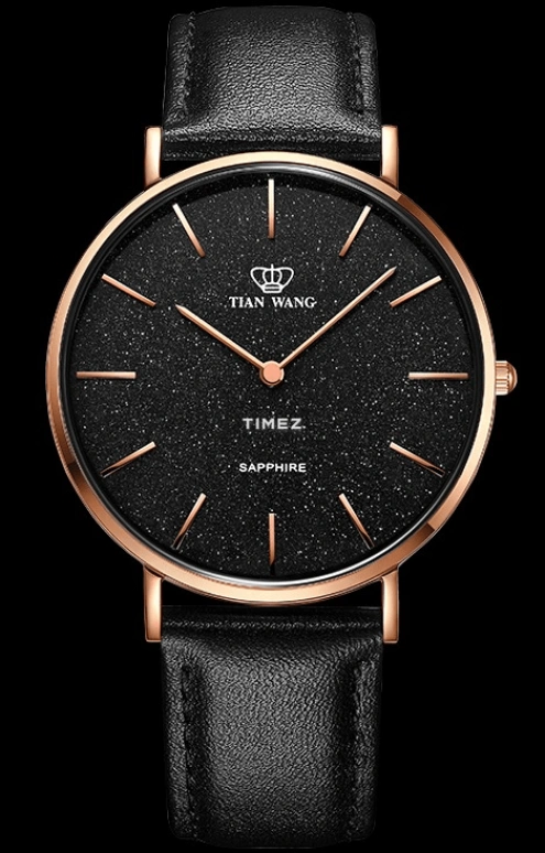 TianWang,TWINKLE ,Stainless Steel,Rose Gold,Black,Quartz,Sapphire,Glass,Round,GS3851P,GS3851P-E