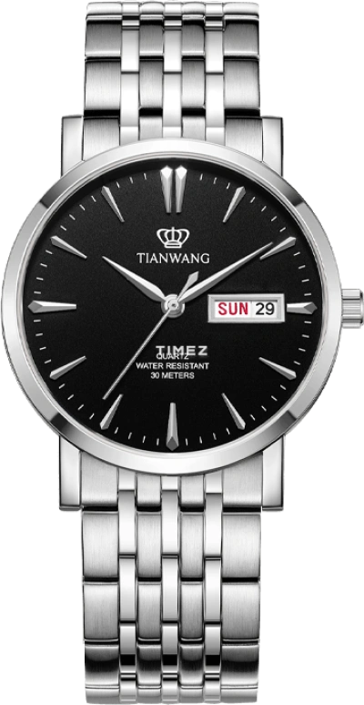 TianWang,Other ,Stainless Steel,Black,Quartz,Date,Day,GS3690S,GS3690S/DD-A