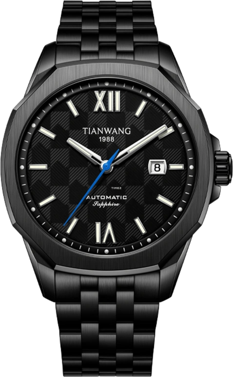 TianWang,WEI ,Stainless Steel,Black,Automatic,Day,Crystal Glass,GS51268N,GS51268N.D.N.B