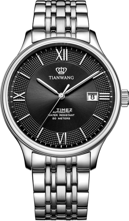 TianWang,Kunlun ,Stainless Steel,Black,Automatic,Day,Crystal Glass,GS51316S,GS51316S.D.S.B
