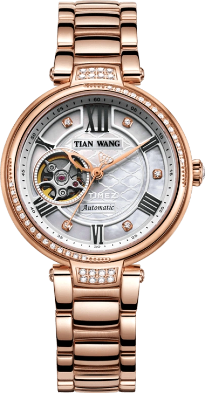 TianWang,Shine ,Stainless Steel,Rose Gold,White,Automatic,Sapphire,Glass,Round,LS5870P