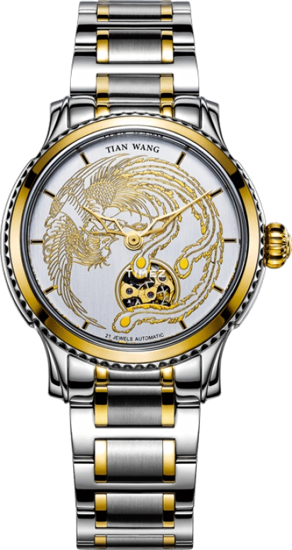 TianWang,Dragon and Phoenix ,Stainless Steel,White,Automatic,Sapphire,Crystal Glass,Round,6968