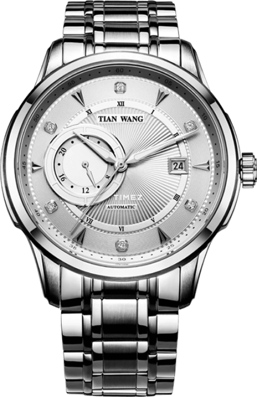 TianWang,Round Times ,Stainless Steel,White,Automatic,Day,Sapphire,Crystal Glass,GS5737S,GS5737S/DD-A