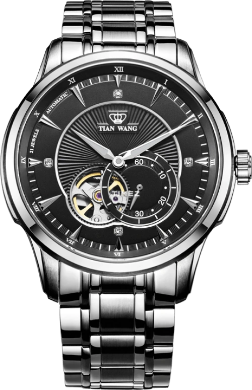 TianWang,Round Times ,Stainless Steel,Black,Automatic,Sapphire,Crystal Glass,Round,GS5739S,GS5739S/D