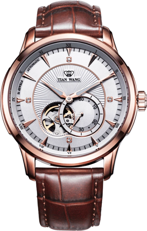 TianWang,Round Times ,Stainless Steel,Rose Gold,White,Automatic,Day,Sapphire,Crystal Glass,GS5740P,GS5740P/D