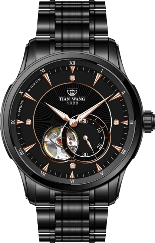 TianWang,Round Times ,Stainless Steel,Black,Automatic,Sapphire,Crystal Glass,Round,GS5962B,GS5962B/D-B-1