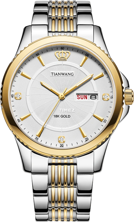 TianWang,18K GOLD ,Stainless Steel,Silver,Quartz,Date,Day,GS3731T,GS3731T.DD.T.KS
