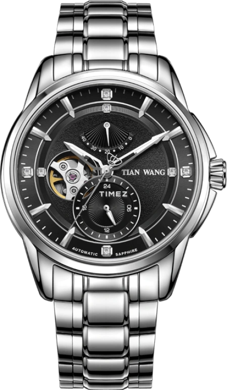 TianWang,Leader 43.50mm,43.50mm,Stainless Steel,Black,Automatic,Power Reserve Indicator,Sapphire,Glass,GS5967S,GS5967S/DD