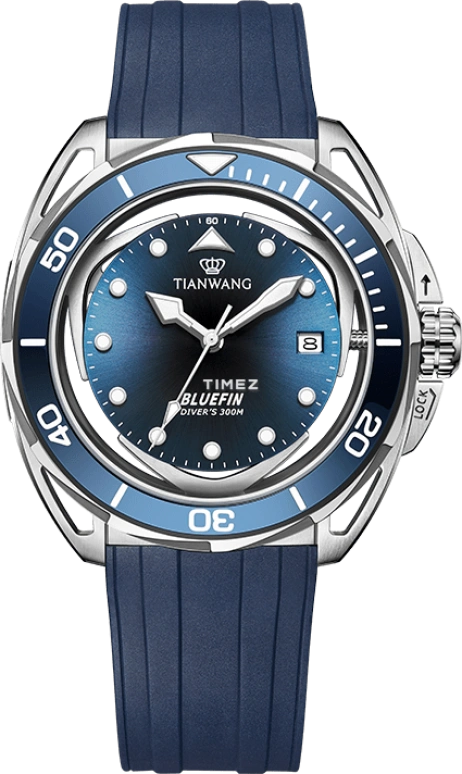 TianWang,Bluefin 43mm,43mm,Stainless Steel,Blue,Automatic,Day,Crystal Glass,GS301333SU,GS301333SU.D.PU.U