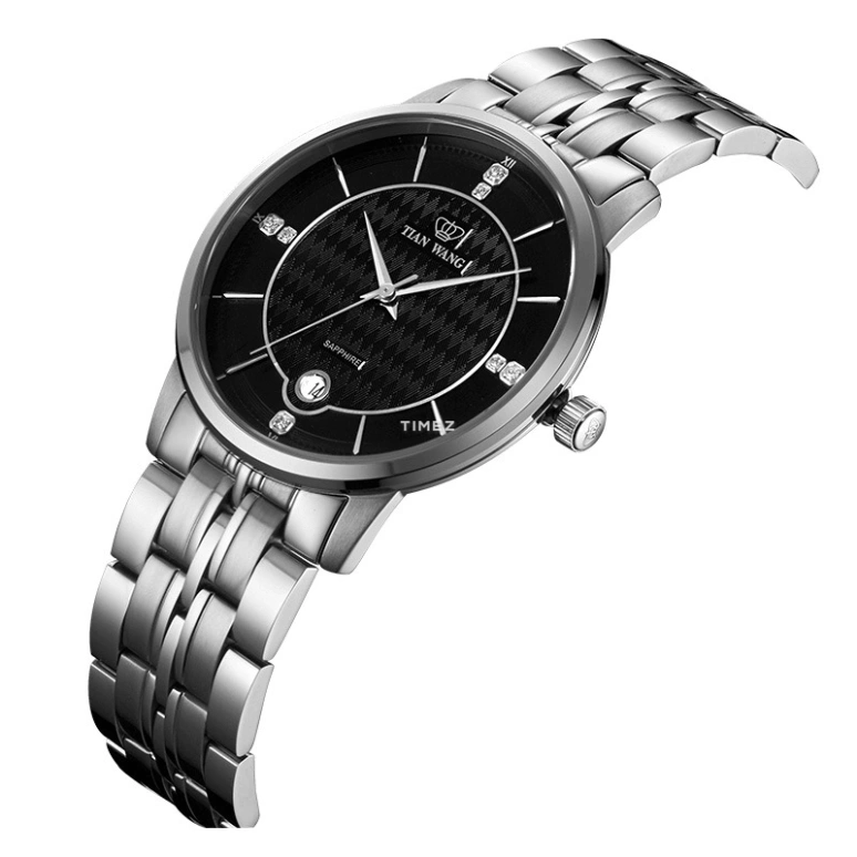 TianWang,Learned ,Stainless Steel,Black,Quartz,Day,Sapphire,Crystal Glass,GS3814S,GS3814S/D