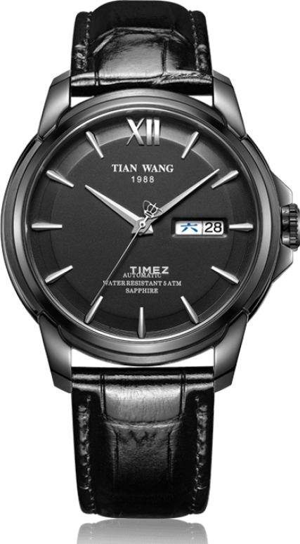 TianWang,The Conqueror 43.25mm,43.25mm,Stainless Steel,Black,Automatic,Date,Day,GS51027B,GS51027B.DD.LB.B