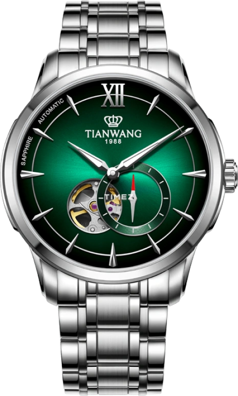 TianWang,Round Times 42.50mm,42.50mm,Stainless Steel,Green,Automatic,Crystal Glass,Round,GS51323S,GS51323S.D.S.E