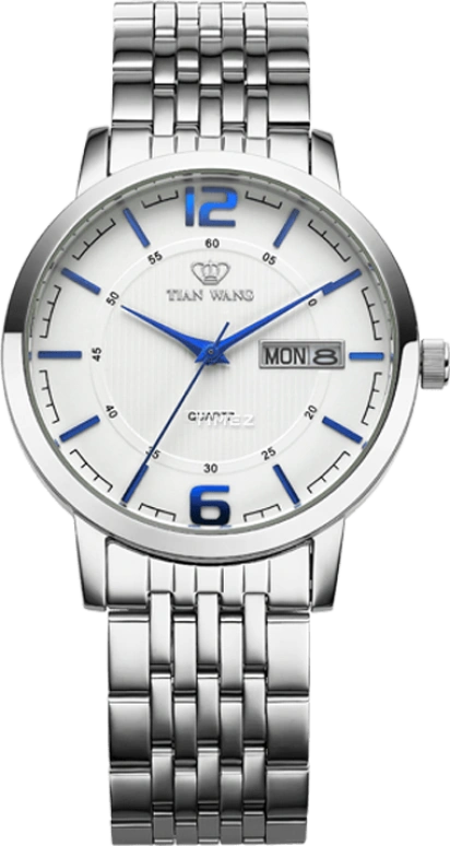 TianWang,Cardiac 37mm,37mm,Stainless Steel,White,Quartz,Date,Day,GS3604S,GS3604S/DD
