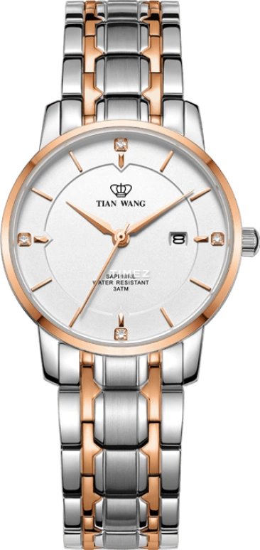 TianWang,Grace ,Stainless Steel,Rose Gold,White,Quartz,Day,Sapphire,Glass,LS3947TP,LS3947TP.D.TP.W
