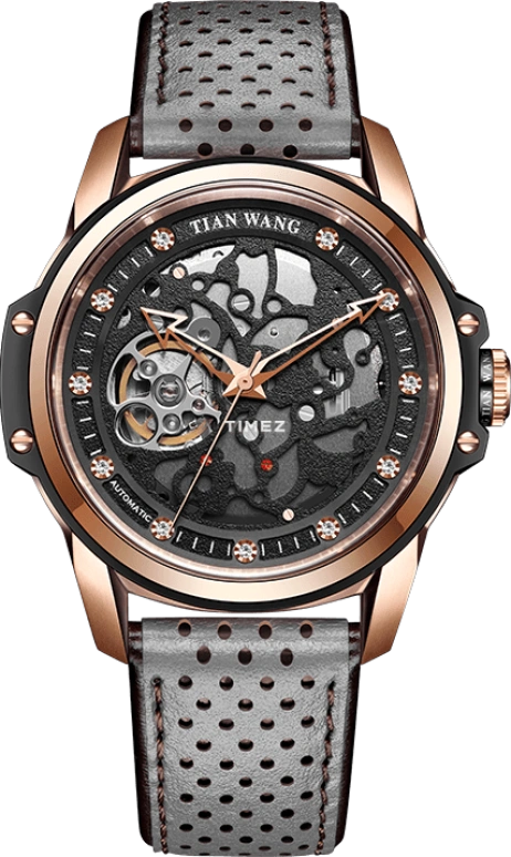 TianWang,X ,Stainless Steel,Rose Gold,Black,Automatic,Chronograph,Sapphire,Crystal Glass,GS51114BP,GS51114BP.LA.B