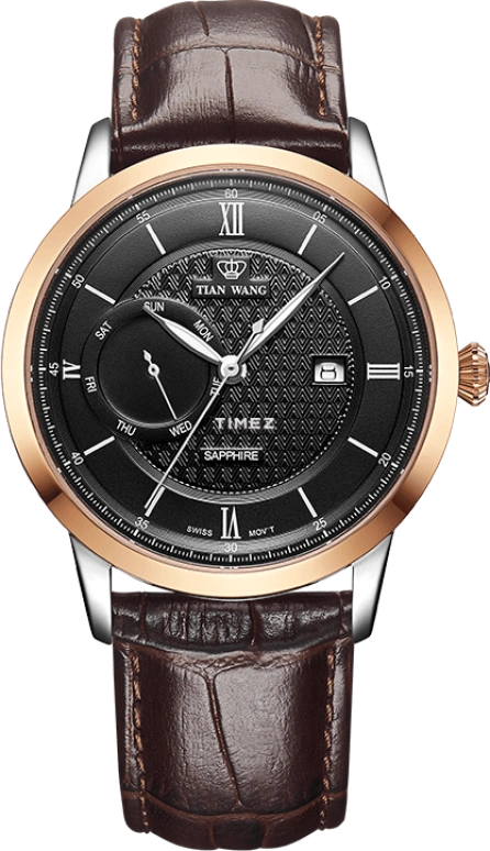 TianWang,Sea ,Stainless Steel,Rose Gold,Black,Quartz,Date,Day,GS3743TP,GS3743TP/DD-B