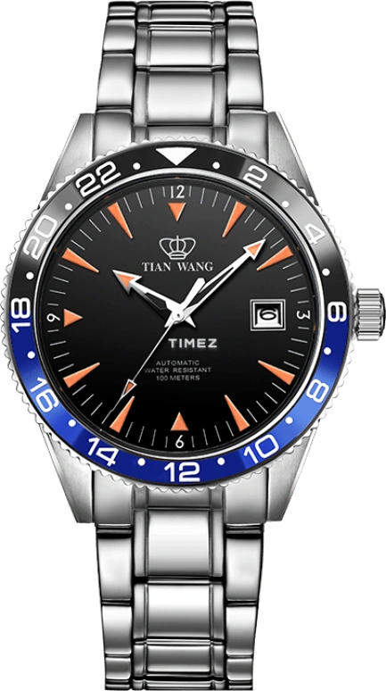 TianWang,Other ,Stainless Steel,Aluminium,Black,Automatic,Day,Dule Time,Anti-magnetic,GS10924S,GS10924S/D-E-1