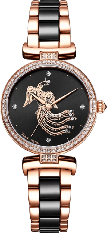 TianWang,MS ,Stainless Steel,Rose Gold,Black,Quartz,Sapphire,Crystal Glass,Round,LS31047P,LS31047P.CPB.B