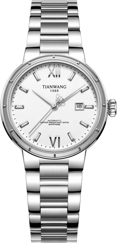 TianWang,Permanent 30mm,30mm,Stainless Steel,White,Automatic,Day,Crystal Glass,LS51563S,LS51563S.D.S.W