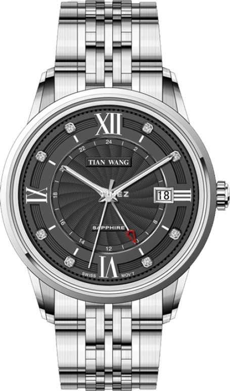 TianWang,Cardiac ,Stainless Steel,Black,Quartz,Day,Sapphire,Glass,GS3889S,GS3889S/D