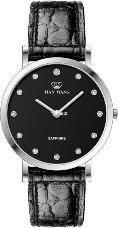 TianWang,Cardiac ,Stainless Steel,Black,Quartz,Sapphire,Glass,Round,GS3891S