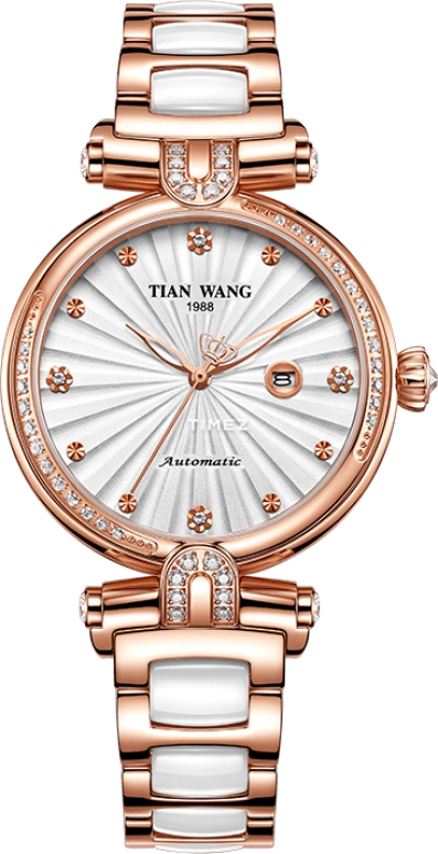 TianWang,Shine ,Stainless Steel,Rose Gold,White,Automatic,Day,Sapphire,Glass,LS5988P,LS5988P.D.CPW.W
