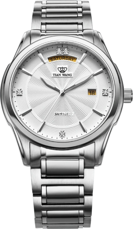 TianWang,Grace ,Stainless Steel,White,Quartz,Date,Day,GS3638S,GS3638S/D