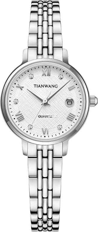 TianWang,TWINKLE 26mm,26mm,Stainless Steel,White,Quartz,Day,Crystal Glass,LS31374S,LS31374S.D.S.W