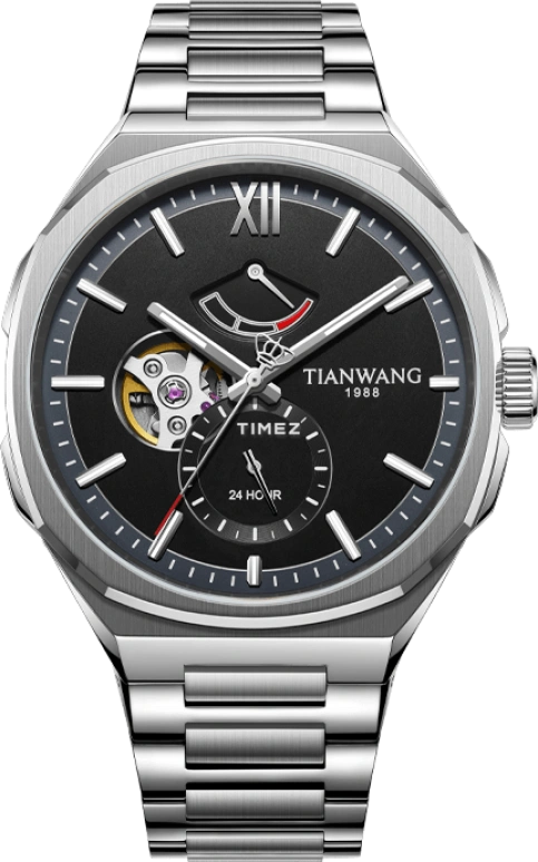 TianWang,WEI ,Stainless Steel,Black,Automatic,Power Reserve Indicator,Sapphire,GS51338S,GS51338S.DD.S.B
