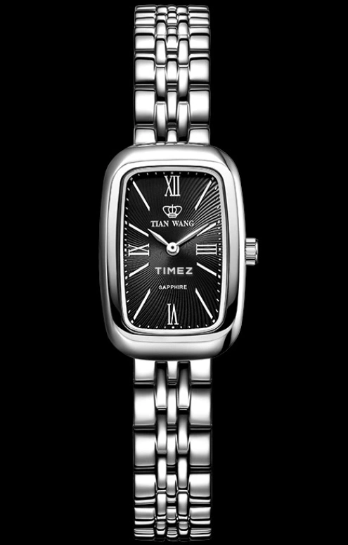 TianWang,Star ,Stainless Steel,Black,Quartz,Square,Silver,LS31008S,LS31008S.S.B