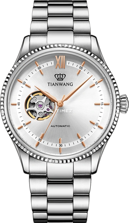 TianWang,Kunlun 40.50mm,40.50mm,Stainless Steel,White,Automatic,Crystal Glass,Round,GS51232S,GS51232S.S.S.A