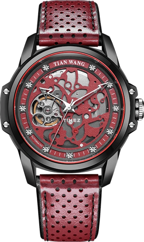 TianWang,Other ,Stainless Steel,Red,Spring Drive,Sapphire,Crystal Glass,Round,GS51114B,GS51114B.LR.R