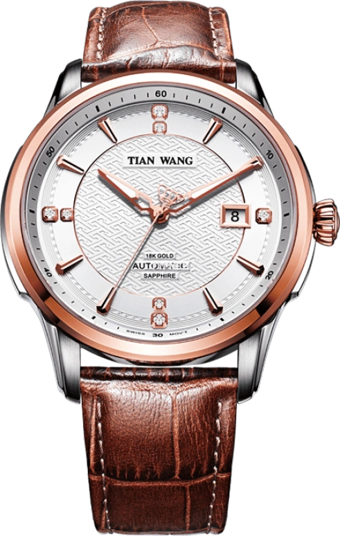 TianWang,Round Times ,Stainless Steel,Rose Gold,White,Automatic,Day,Sapphire,Crystal Glass,81999