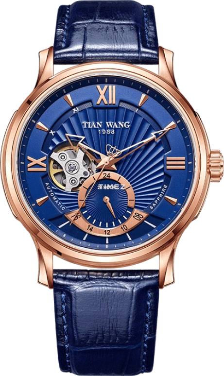 TianWang,Round Times ,Stainless Steel,Rose Gold,Blue,Automatic,Sapphire,Glass,Round,GS5946P,GS5946P.D.LU.U