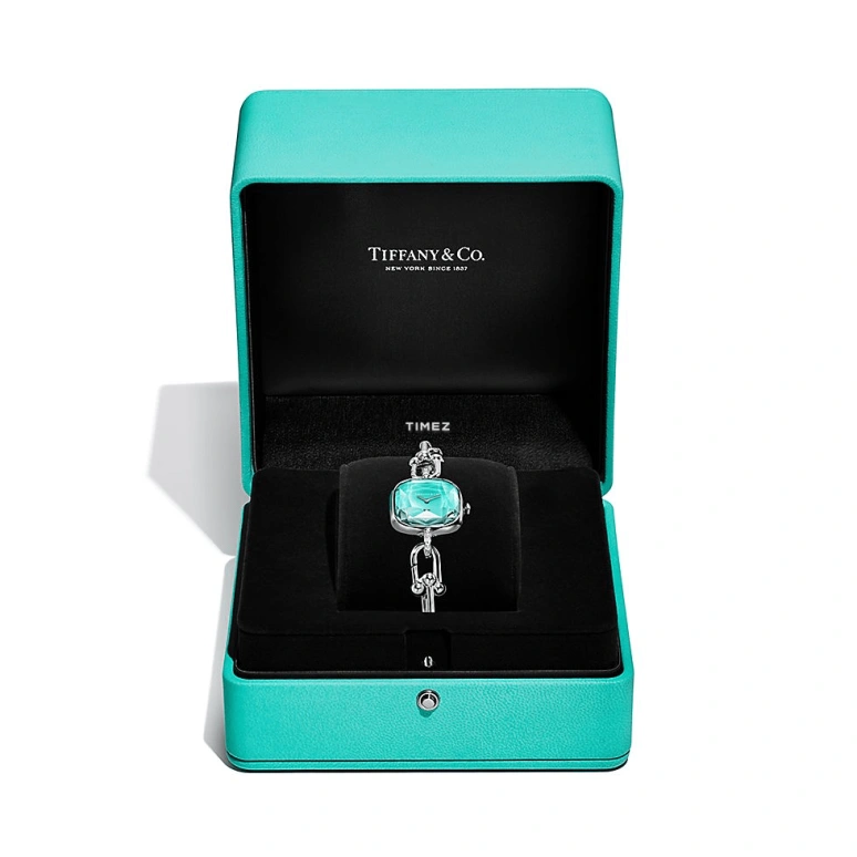 Tiffany,Tiffany HardWear 24.50mm,24.50mm,Stainless Steel,Blue,Quartz,Cushion,Silver,GRP12333