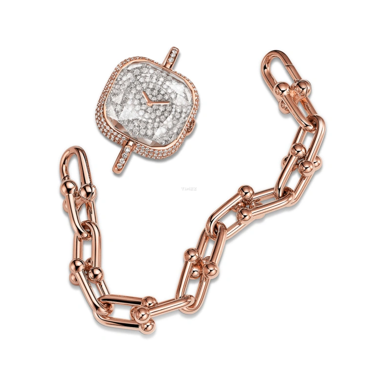 Tiffany,Tiffany HardWear 24.50mm,24.50mm,Rose Gold,Silver,Quartz,Sapphire,Crystal Glass,Cushion,74850170