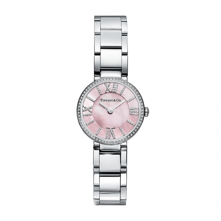 Tiffany,Atlas® 24mm,24mm,Stainless Steel,Pink,Quartz,Round,Silver,69291600