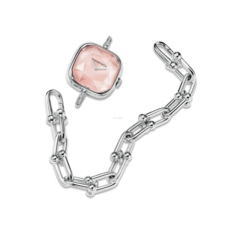 Tiffany,Tiffany HardWear 24.50mm,24.50mm,Stainless Steel,Pink,Quartz,Cushion,Silver,74849830