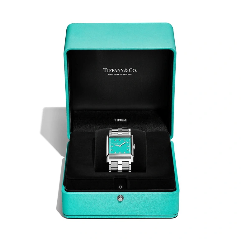 Tiffany,Union Square 27mm,27mm,Stainless Steel,Blue,Quartz,Square,Silver,73344565