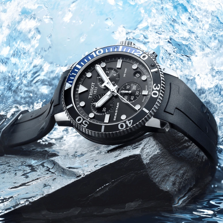 Tissot,Seastar 45.50mm,45.50mm,Stainless Steel,Black,Quartz,Chronograph,Date,Rattrapante,T120,T120.417.17.051.02