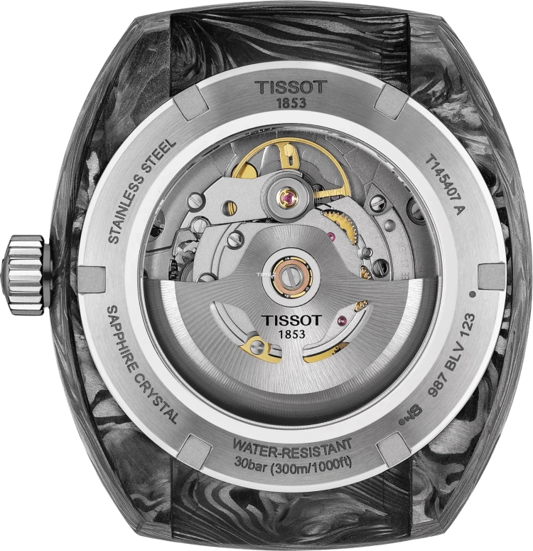 Tissot,Sideral S 41mm,41mm,Forged Carbon,Stainless Steel,Black,Automatic,Day,In-house Caliber,T145,T145.407.97.057.02