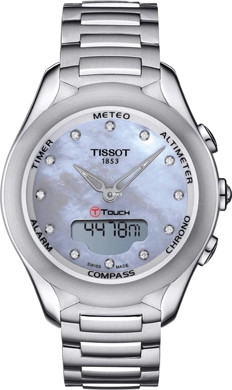 Tissot,Touch 38mm,38mm,Stainless Steel,Silver White,Sapphire,Crystal Glass,Setting,Diamonds,Mother of Pearl,T075,T075.220.11.106.00
