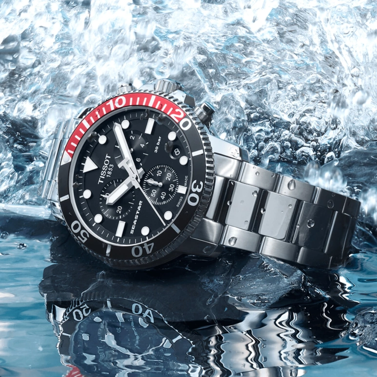 Tissot,Seastar 45.50mm,45.50mm,Stainless Steel,Black,Quartz,Chronograph,Date,Rattrapante,T120,T120.417.11.051.01