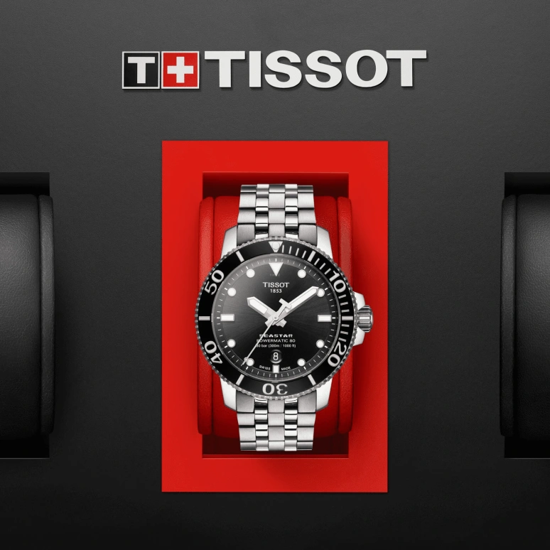 Tissot,Seastar 43mm,43mm,Stainless Steel,Ceramic,Black,Automatic,Day,80hours,T120,T120.407.11.051.00