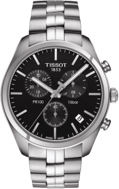 Tissot,PR 100 41mm,41mm,Stainless Steel,Black,Quartz,Chronograph,Day,T101,T101.417.11.051.00