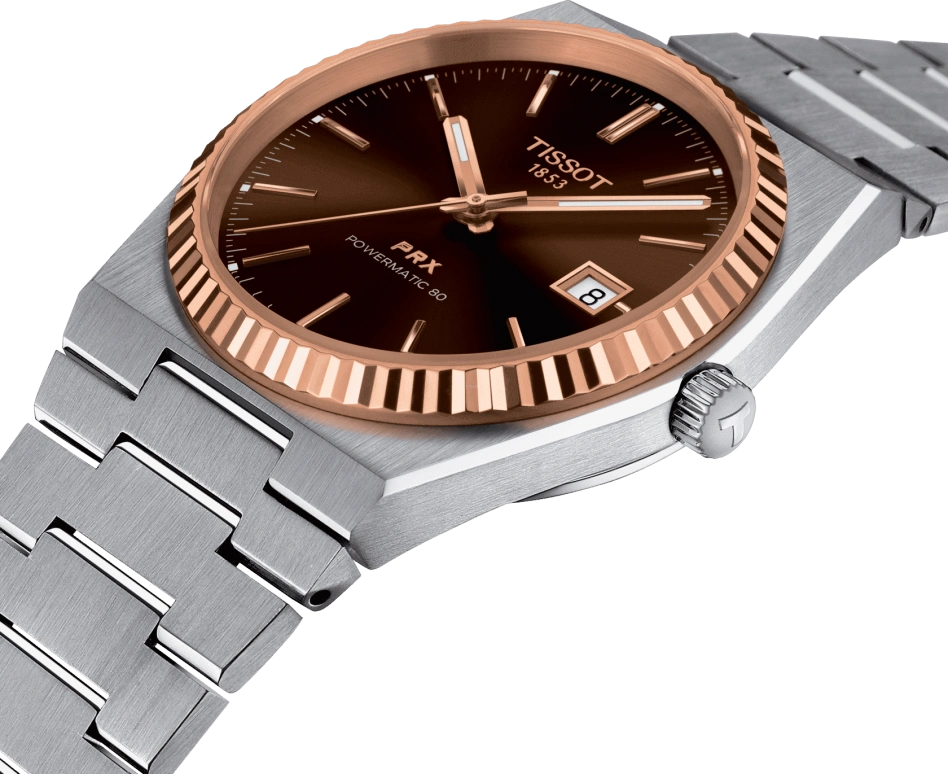 Tissot,PRX 40mm,40mm,Rose Gold,Stainless Steel,Brown,Automatic,Day,80hours,T931,T931.407.41.291.00